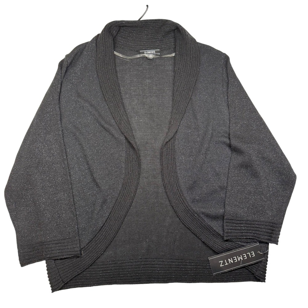 Elementz Women XL Black Sparkle Shawl Collar‎ Cardigan Sweater Whimsigoth Office
